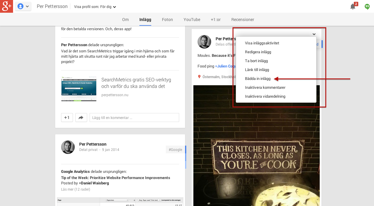 Bädda in Google+ post